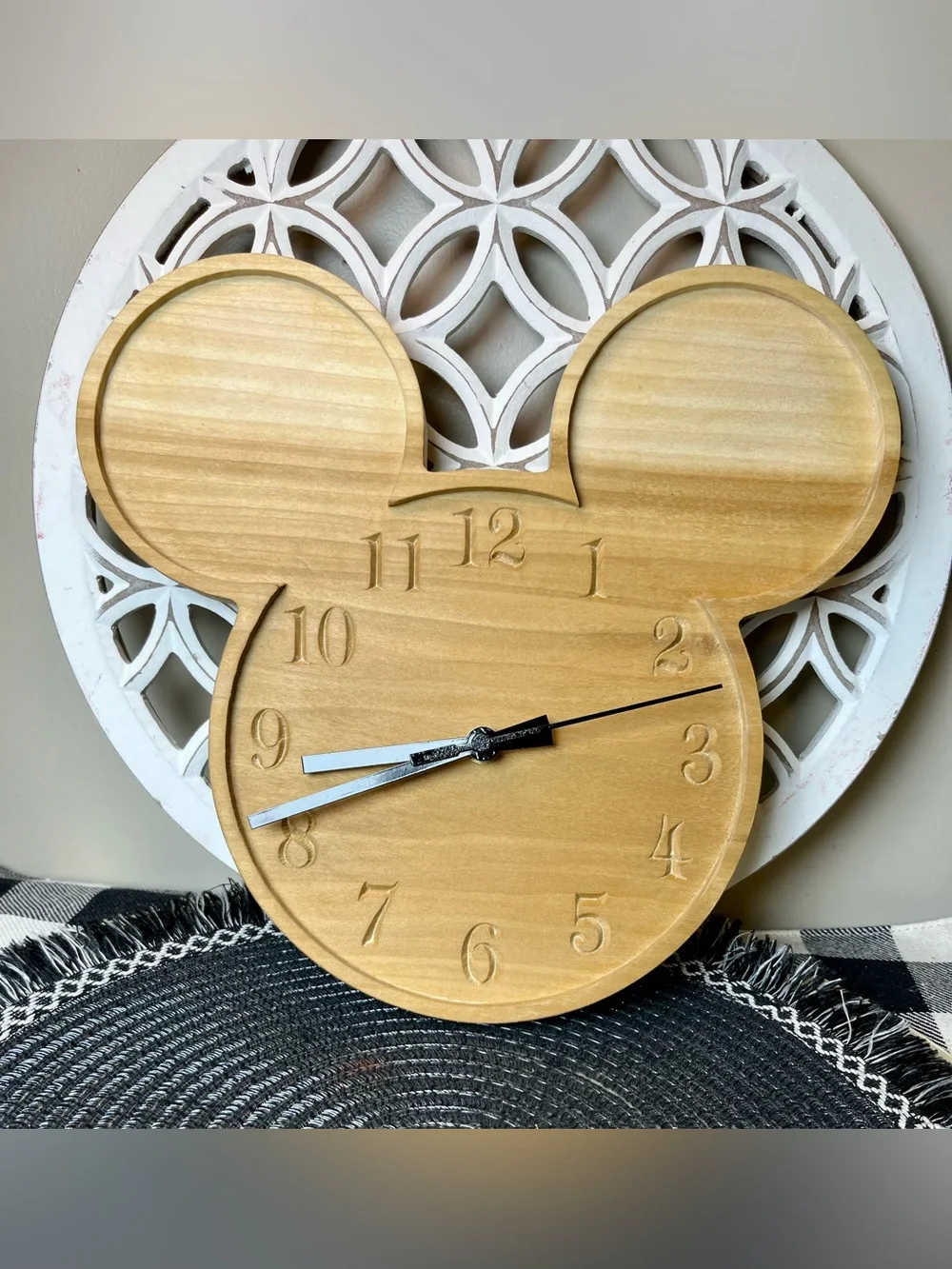 Mickey Mouse Wooden Clock - Disney-Inspired Natural Wood